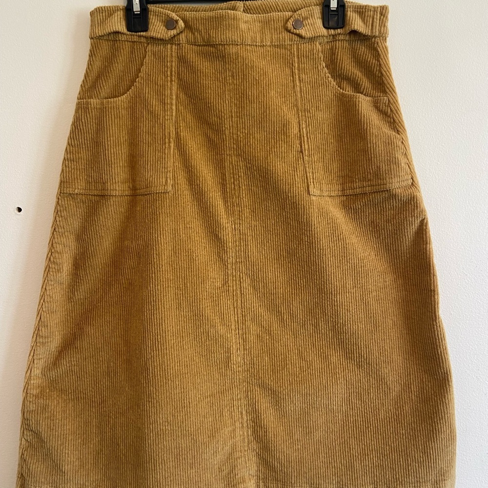 Kate Quinn Corduroy Tan Midi Skirt Classic Preppy Basics Neutrals Cotton Size 10 - Picture 5 of 7